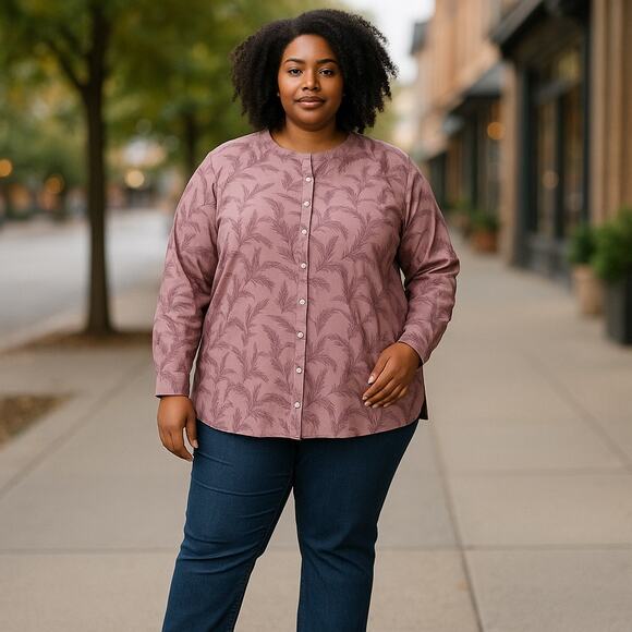 Duluth Trading Co Womens Blouse Sz 2X Wrinklefighter Tunic Purple Feather NEW - Picture 2 of 6